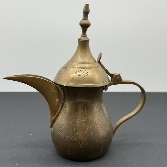 Vintage Brass Middle Eastern Dallah Coffee Pot Arabic Jar Old Mini Small - Picture 1 of 11
